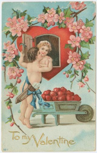Halauksista ja omenoista....eikun sittenkin punaisista sydämistä kottikärryissä. Niistä on rakkaus ilmeisesti tehty.